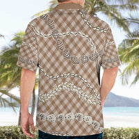 Brown Aloha Hawaii Shell Lei Hawaiian Shirt Palaka Hebrew Cone Honey Cowrie Elegant Curves - Polynesian Pride