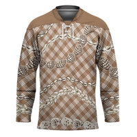 Brown Aloha Hawaii Shell Lei Hockey Jersey Palaka Hebrew Cone Honey Cowrie Elegant Curves LT14 Unisex Brown - Polynesian Pride