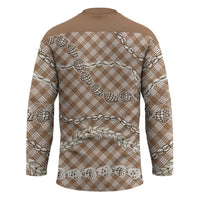 Brown Aloha Hawaii Shell Lei Hockey Jersey Palaka Hebrew Cone Honey Cowrie Elegant Curves - Polynesian Pride