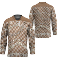 Brown Aloha Hawaii Shell Lei Hockey Jersey Palaka Hebrew Cone Honey Cowrie Elegant Curves LT14 - Polynesian Pride