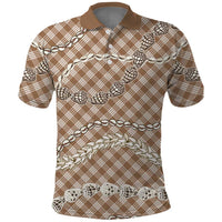 Brown Aloha Hawaii Shell Lei Polo Shirt Palaka Hebrew Cone Honey Cowrie Elegant Curves - Polynesian Pride