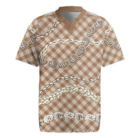 Brown Aloha Hawaii Shell Lei Rugby Jersey Palaka Hebrew Cone Honey Cowrie Elegant Curves LT14 Brown - Polynesian Pride