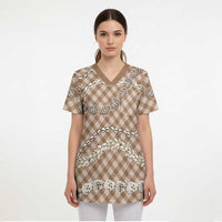 Brown Aloha Hawaii Shell Lei Scrub Top Palaka Hebrew Cone Honey Cowrie Elegant Curves - Polynesian Pride