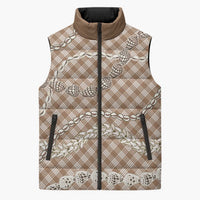 Brown Aloha Hawaii Shell Lei Sleeveless Puffer Jacket Palaka Hebrew Cone Honey Cowrie Elegant Curves - Polynesian Pride