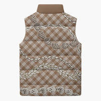 Brown Aloha Hawaii Shell Lei Sleeveless Puffer Jacket Palaka Hebrew Cone Honey Cowrie Elegant Curves - Polynesian Pride