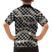 Black Aloha Hawaii Shell Lei Family Matching Long Sleeve Bodycon Dress and Hawaiian Shirt Palaka Hebrew Cone Honey Cowrie Elegant Curves LT14 - Polynesian Pride