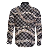 Black Aloha Hawaii Shell Lei Family Matching Mermaid Dress and Hawaiian Shirt Palaka Hebrew Cone Honey Cowrie Elegant Curves - Polynesian Pride