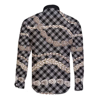 Black Aloha Hawaii Shell Lei Long Sleeve Button Shirt Palaka Hebrew Cone Honey Cowrie Elegant Curves - Polynesian Pride