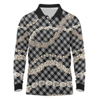 Black Aloha Hawaii Shell Lei Long Sleeve Polo Shirt Palaka Hebrew Cone Honey Cowrie Elegant Curves - Polynesian Pride