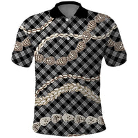 Black Aloha Hawaii Shell Lei Polo Shirt Palaka Hebrew Cone Honey Cowrie Elegant Curves - Polynesian Pride