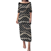 Black Aloha Hawaii Shell Lei Puletasi Palaka Hebrew Cone Honey Cowrie Elegant Curves LT14 Long Dress Black - Polynesian Pride