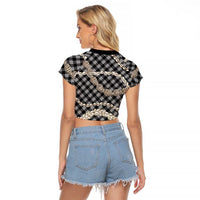 Black Aloha Hawaii Shell Lei Raglan Cropped T Shirt Palaka Hebrew Cone Honey Cowrie Elegant Curves LT14 - Polynesian Pride
