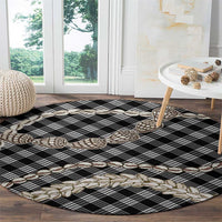 Black Aloha Hawaii Shell Lei Round Carpet Palaka Hebrew Cone Honey Cowrie Elegant Curves - Polynesian Pride