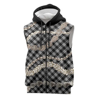 Black Aloha Hawaii Shell Lei Sleeveless Zip Hoodie Palaka Hebrew Cone Honey Cowrie Elegant Curves - Polynesian Pride