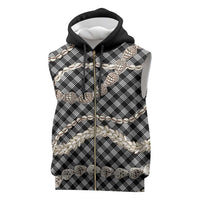 Black Aloha Hawaii Shell Lei Sleeveless Zip Hoodie Palaka Hebrew Cone Honey Cowrie Elegant Curves - Polynesian Pride