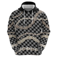 Black Aloha Hawaii Shell Lei Zip Hoodie Palaka Hebrew Cone Honey Cowrie Elegant Curves - Polynesian Pride