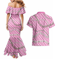 Pink Aloha Hawaii Shell Lei Couples Matching Mermaid Dress and Hawaiian Shirt Palaka Hebrew Cone Honey Cowrie Elegant Curves LT14 - Polynesian Pride