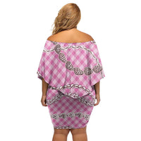Pink Aloha Hawaii Shell Lei Family Matching Off Shoulder Short Dress and Hawaiian Shirt Palaka Hebrew Cone Honey Cowrie Elegant Curves - Polynesian Pride