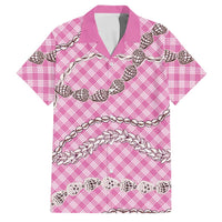 Pink Aloha Hawaii Shell Lei Family Matching Puletasi and Hawaiian Shirt Palaka Hebrew Cone Honey Cowrie Elegant Curves LT14 Dad's Shirt - Short Sleeve Pink - Polynesian Pride