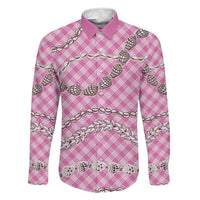 Pink Aloha Hawaii Shell Lei Family Matching Short Sleeve Bodycon Dress and Hawaiian Shirt Palaka Hebrew Cone Honey Cowrie Elegant Curves LT14 Dad's Shirt - Long Sleeve Pink - Polynesian Pride