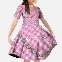 Pink Aloha Hawaii Shell Lei Family Matching Summer Maxi Dress and Hawaiian Shirt Palaka Hebrew Cone Honey Cowrie Elegant Curves - Polynesian Pride