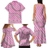 Pink Aloha Hawaii Shell Lei Family Matching Tank Maxi Dress and Hawaiian Shirt Palaka Hebrew Cone Honey Cowrie Elegant Curves - Polynesian Pride