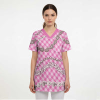 Pink Aloha Hawaii Shell Lei Scrub Top Palaka Hebrew Cone Honey Cowrie Elegant Curves - Polynesian Pride