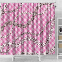 Pink Aloha Hawaii Shell Lei Shower Curtain Palaka Hebrew Cone Honey Cowrie Elegant Curves - Polynesian Pride