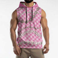 Pink Aloha Hawaii Shell Lei Sleeveless Hoodie Palaka Hebrew Cone Honey Cowrie Elegant Curves - Polynesian Pride