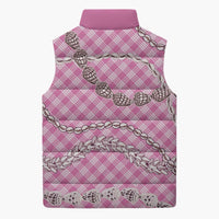 Pink Aloha Hawaii Shell Lei Sleeveless Puffer Jacket Palaka Hebrew Cone Honey Cowrie Elegant Curves - Polynesian Pride