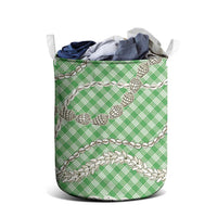 Green Aloha Hawaii Shell Lei Laundry Basket Palaka Hebrew Cone Honey Cowrie Elegant Curves - Polynesian Pride