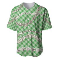 Green Aloha Hawaii Shell Lei Baseball Jersey Palaka Hebrew Cone Honey Cowrie Elegant Curves - Polynesian Pride