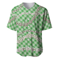Green Aloha Hawaii Shell Lei Baseball Jersey Palaka Hebrew Cone Honey Cowrie Elegant Curves LT14 Green - Polynesian Pride