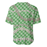 Green Aloha Hawaii Shell Lei Baseball Jersey Palaka Hebrew Cone Honey Cowrie Elegant Curves LT14 - Polynesian Pride