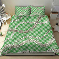 Green Aloha Hawaii Shell Lei Bedding Set Palaka Hebrew Cone Honey Cowrie Elegant Curves - Polynesian Pride