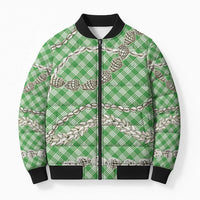 Green Aloha Hawaii Shell Lei Bomber Puffer Jacket Palaka Hebrew Cone Honey Cowrie Elegant Curves LT14 Unisex Green - Polynesian Pride