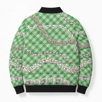 Green Aloha Hawaii Shell Lei Bomber Puffer Jacket Palaka Hebrew Cone Honey Cowrie Elegant Curves LT14 - Polynesian Pride