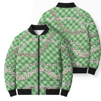 Green Aloha Hawaii Shell Lei Bomber Puffer Jacket Palaka Hebrew Cone Honey Cowrie Elegant Curves LT14 - Polynesian Pride