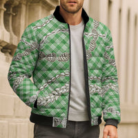Green Aloha Hawaii Shell Lei Bomber Puffer Jacket Palaka Hebrew Cone Honey Cowrie Elegant Curves LT14 - Polynesian Pride