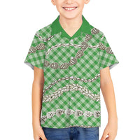 Green Aloha Hawaii Shell Lei Family Matching Mermaid Dress and Hawaiian Shirt Palaka Hebrew Cone Honey Cowrie Elegant Curves LT14 Son's Shirt Green - Polynesian Pride