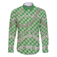 Green Aloha Hawaii Shell Lei Family Matching Short Sleeve Bodycon Dress and Hawaiian Shirt Palaka Hebrew Cone Honey Cowrie Elegant Curves - Polynesian Pride