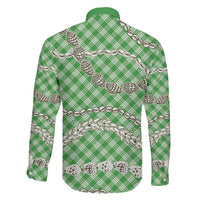 Green Aloha Hawaii Shell Lei Family Matching Short Sleeve Bodycon Dress and Hawaiian Shirt Palaka Hebrew Cone Honey Cowrie Elegant Curves LT14 - Polynesian Pride