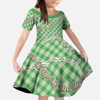Green Aloha Hawaii Shell Lei Family Matching Summer Maxi Dress and Hawaiian Shirt Palaka Hebrew Cone Honey Cowrie Elegant Curves LT14 Daughter's Dress Green - Polynesian Pride