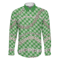 Green Aloha Hawaii Shell Lei Family Matching Tank Maxi Dress and Hawaiian Shirt Palaka Hebrew Cone Honey Cowrie Elegant Curves LT14 Dad's Shirt - Long Sleeve Green - Polynesian Pride