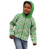 Green Aloha Hawaii Shell Lei Kid Hoodie Palaka Hebrew Cone Honey Cowrie Elegant Curves - Polynesian Pride