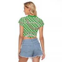 Green Aloha Hawaii Shell Lei Raglan Cropped T Shirt Palaka Hebrew Cone Honey Cowrie Elegant Curves LT14 - Polynesian Pride