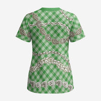 Green Aloha Hawaii Shell Lei Scrub Top Palaka Hebrew Cone Honey Cowrie Elegant Curves LT14 - Polynesian Pride