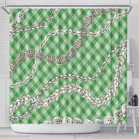 Green Aloha Hawaii Shell Lei Shower Curtain Palaka Hebrew Cone Honey Cowrie Elegant Curves - Polynesian Pride
