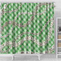Green Aloha Hawaii Shell Lei Shower Curtain Palaka Hebrew Cone Honey Cowrie Elegant Curves - Polynesian Pride