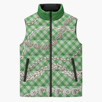 Green Aloha Hawaii Shell Lei Sleeveless Puffer Jacket Palaka Hebrew Cone Honey Cowrie Elegant Curves LT14 Unisex Green - Polynesian Pride